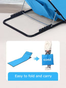 Portable Foldable Beach & Pool Lounger with Adjustable Backrest & Carry Bag - Blue Tropic Leaf