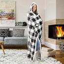 Fluffy Fleece Unisex Oversize Hooded Blanket - White and Black