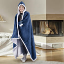 Fluffy Fleece Unisex Oversize Hooded Blanket - Navy Blue
