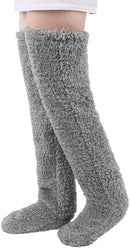 Fluffy Thigh High Leg Warmer Socks - Grey