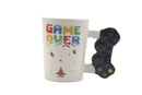 Mug with 'Game Over' text and joystick handle on a white background