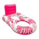 Head & Footrest Inflatable Pool Lounger with Cup Holders – Pink Leaf