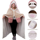 Animal Fluffy Fleece Unisex Hooded Blankets - Pink and Beige Sloth