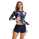 Women's Long Sleeve Blue and Pink Two Piece Boxer Swimsuit