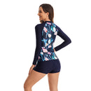 Women's Long Sleeve Floral Island Two Piece Boxer Swimsuit