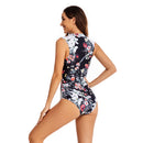 Women's Sleeveless Black and White Floral Swimsuit