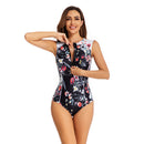 Women's Sleeveless Black and White Floral Swimsuit
