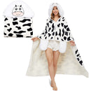Animal Fluffy Fleece Unisex Hooded Blankets - Cow