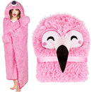 Animal Fluffy Fleece Unisex Hooded Blankets - Pink Flamingo