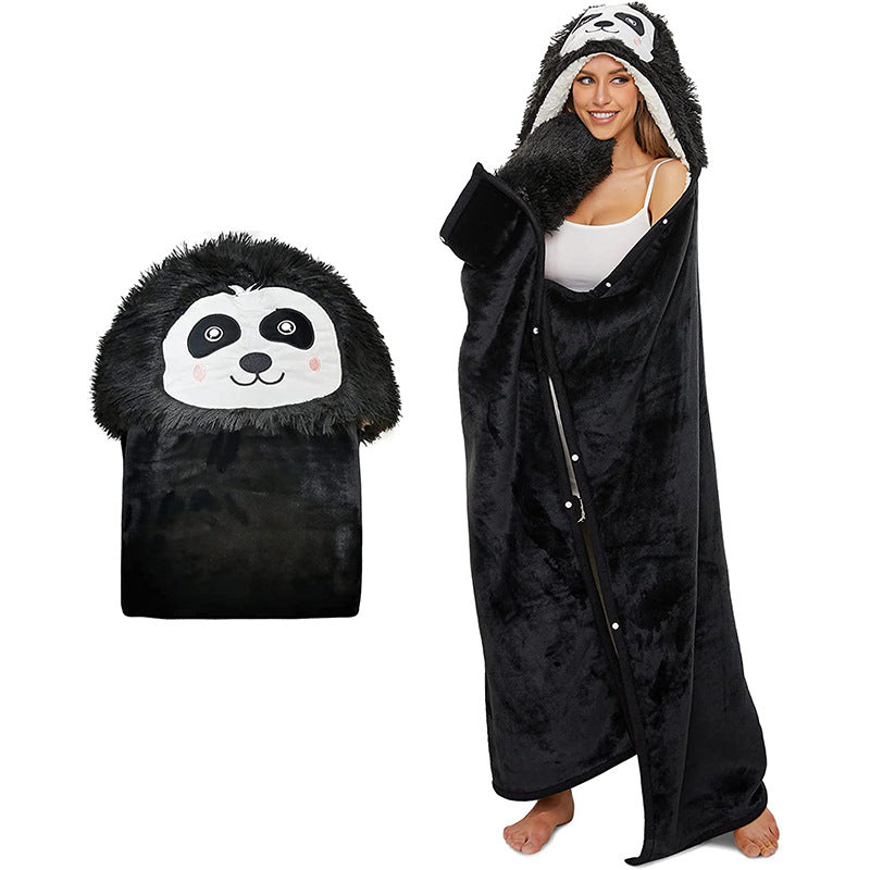 Animal Fluffy Fleece Unisex Hooded Blankets Panda