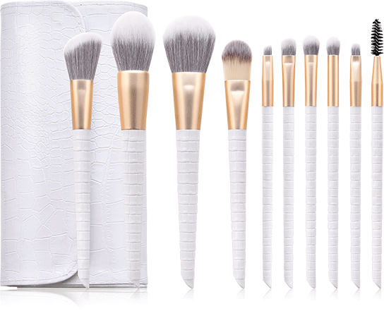 10 Piece White Ombre Makeup Brush Set With Pouch