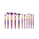 11 Piece Makeup Brushes Set | Purple Tip Brushes, Rainbow Colour Handles Iconix