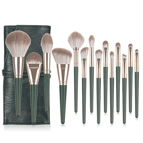 14-Piece Dark Green Brush Set with Pouch Makeup Brush Iconix 