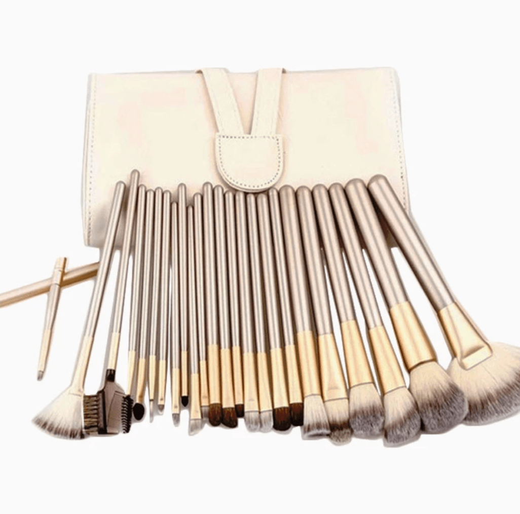 24 Piece Champagne Gold Makeup Brushes Set