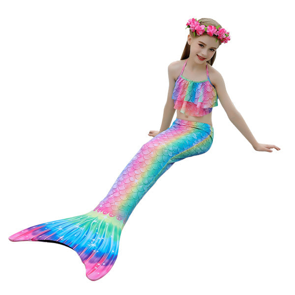 3 Piece Kids Rainbow Tones Mermaid Bikini 