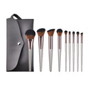 9 Piece Silver Makeup Brush Set with Pouch Makeup Brush Sets Iconix