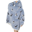 Adults Grey Boston Terrier Oversized Plush Blanket Hoodie Adult Blanket Hoodies Iconix
