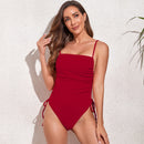 Iconix Draped High Cut Solid Colour One Piece Swimsuit - Red Bikinis Iconix