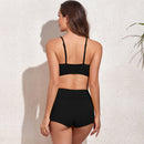Iconix Sporty High Waist Two-piece Solid Colour Swimwear - Black Bikinis Iconix
