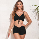 Iconix Sporty High Waist Two-piece Solid Colour Swimwear - Black Bikinis Iconix