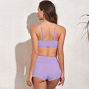 Iconix Sporty High Waist Two-piece Solid Colour Swimwear - Purple Bikinis Iconix