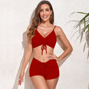 Iconix Sporty High Waist Two-piece Solid Colour Swimwear - Red Bikinis Iconix