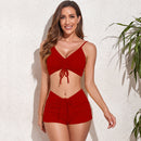 Iconix Sporty High Waist Two-piece Solid Colour Swimwear - Red Bikinis Iconix