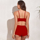 Iconix Sporty High Waist Two-piece Solid Colour Swimwear - Red Bikinis Iconix