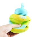 Kids Collapsible Silicone Water Bottle - Green and Blue Doughnut Iconix