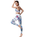 Ladies Blue and White Tropical Yoga Set Activewear | HK203 Leggings Iconix