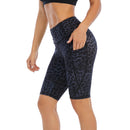 Ladies Blue Leopard Bike Shorts with Pocket | UP52 Women's Shorts Iconix
