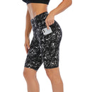 Ladies Marble Black Bike Shorts with Pocket | UP56 Women's Shorts Iconix