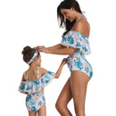 Matching Mom or Daughter Blue Fern Print Off Shoulder Two-Piece Bikini matching bikinis Iconix