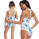 Matching Mom or Daughter Blue Leaf Print One-Piece Swimwear matching bikinis Iconix