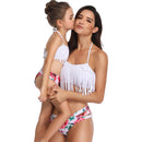 Matching Mom or Daughter White Rose Print Two-Piece Bikini matching bikinis Iconix