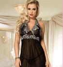 Open Back Ravishing Halter Lingerie - Black with White Trim - R80003-1 Iconix