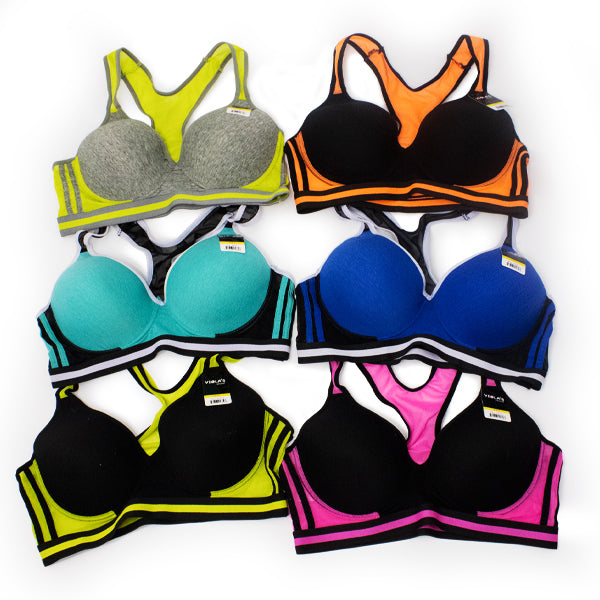 Pack of 6 Colour Wireless Sports Bra's - 8923-2