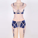 Plus Size Navy Bra Set With Beige Lace Overlay- R80186P After Dark Iconix