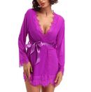 Sheer Lace Trim Purple Robe With Thong Purple -R80182-3 After Dark Iconix