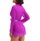 Sheer Lace Trim Purple Robe With Thong Purple -R80182-3 After Dark Iconix
