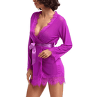 Sheer Lace Trim Purple Robe With Thong Purple -R80182-3 After Dark Iconix