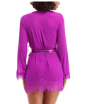 Sheer Lace Trim Purple Robe With Thong Purple -R80182-3 After Dark Iconix