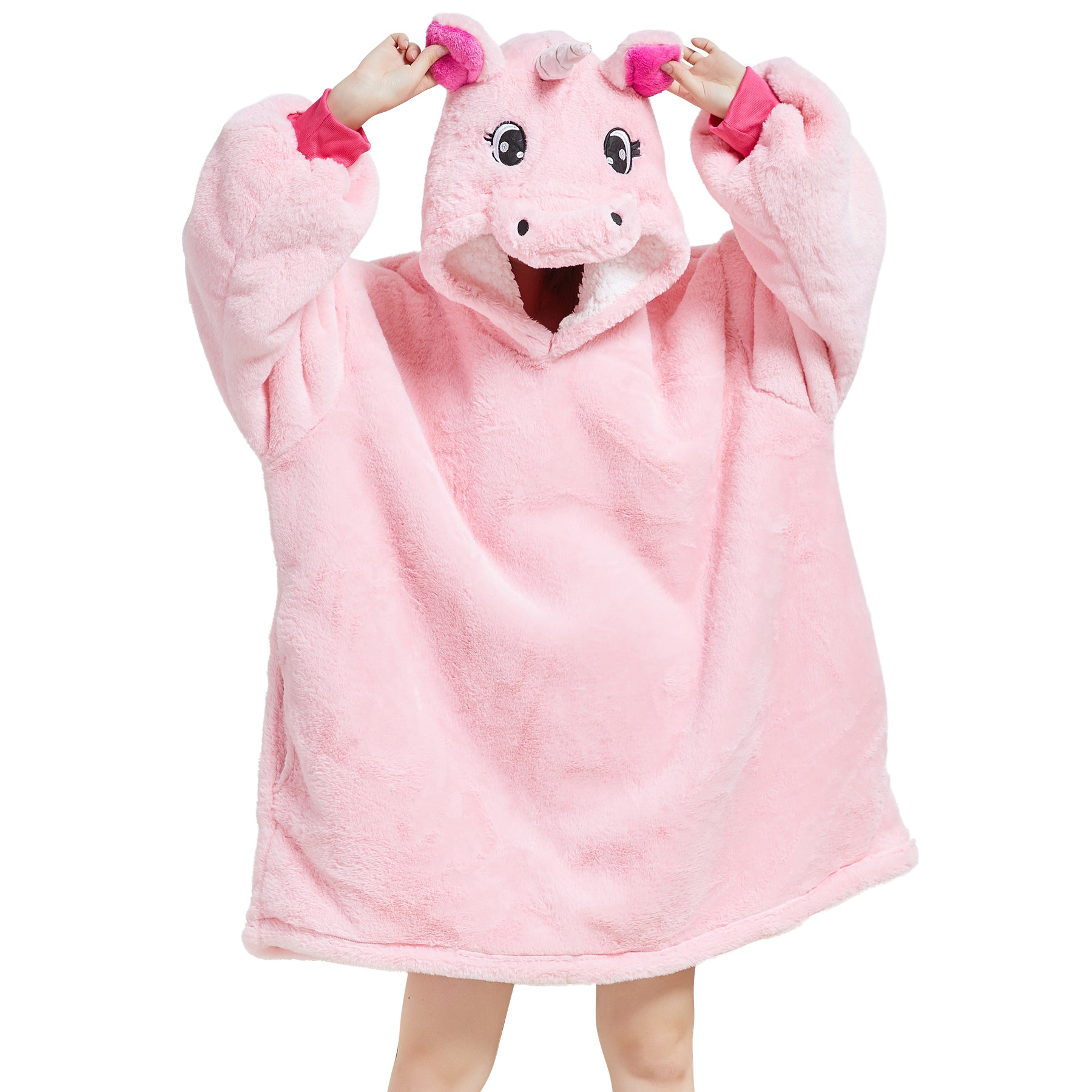 Unisex Pink Unicorn Oversized Plush Hooded Blanket