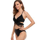 Women's Black Fringe Crossover Two-piece Bikini Bikini Iconix