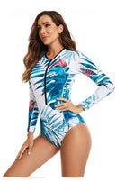 Women's Blue Fronds Long Sleeve Swimwear Long Sleeve Swimwear Iconix