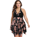 Women's Plus Size Black and Coral Flair Two-Piece Swimsuit plus size swimwear Iconix