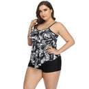 Women's Plus Size Black and White Tropic Boyleg Swimsuit plus size swimwear Iconix