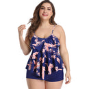 Women's Plus Size Blue and Coral Frill Boyleg Bikini plus size swimwear Iconix