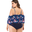 Women's Plus Size Blue Flamingo Frill Swimwear plus size swimwear Iconix