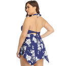 Women's Plus Size Blue Floral Flair Two-Piece Swimsuit Plus Size Swimwear Iconix
